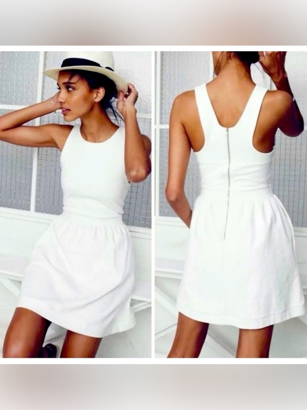 Madewell White Pierside Zip-Back Sleeveless Mini Dress Women's size Small